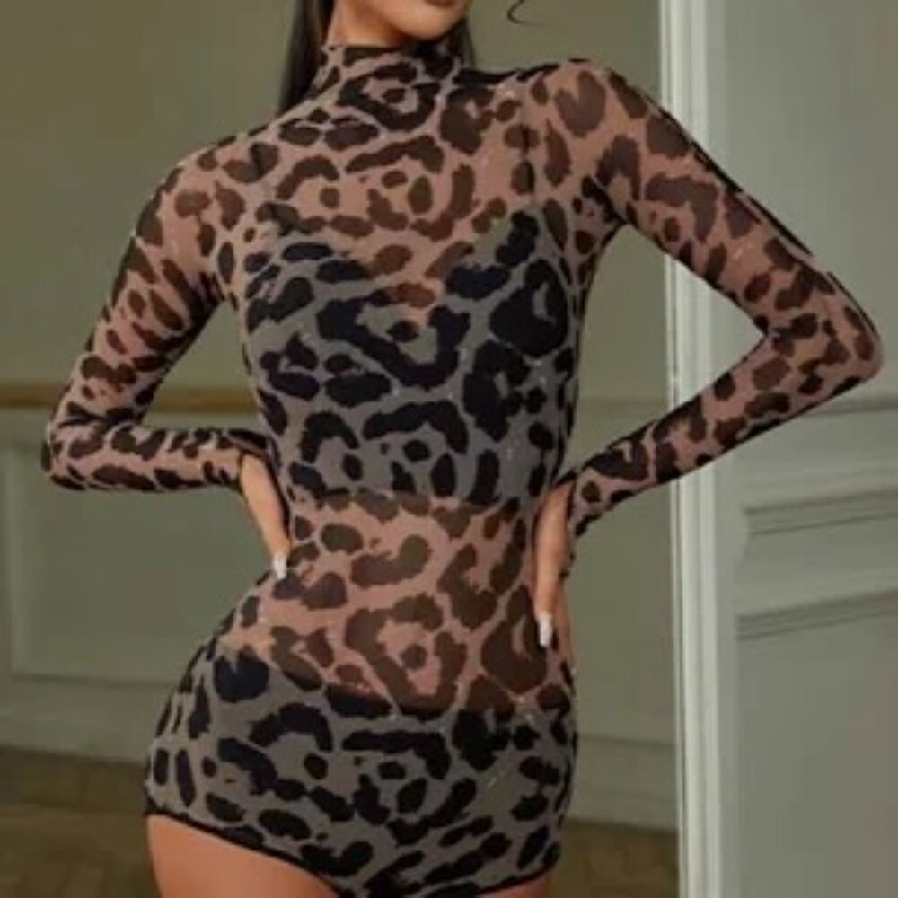 Leopard Print Sheer Bodysuit ZYM